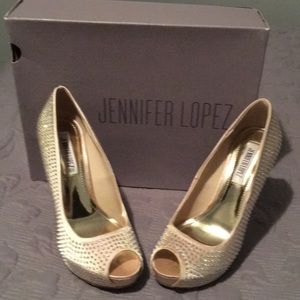 Jennifer Lopez- 5in Cream rhinestone stiletto’s